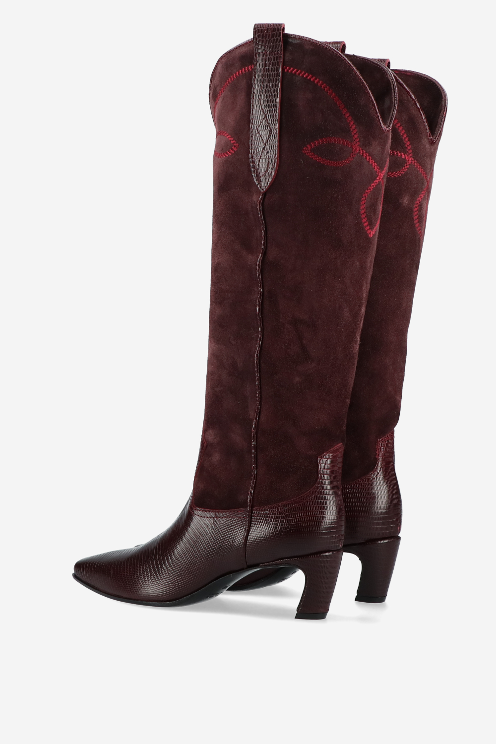 Embroidered leather/suede boots