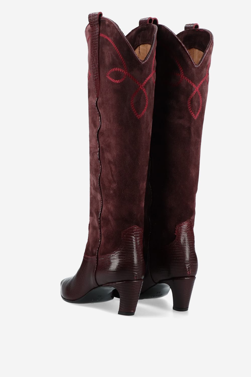 Embroidered leather/suede boots