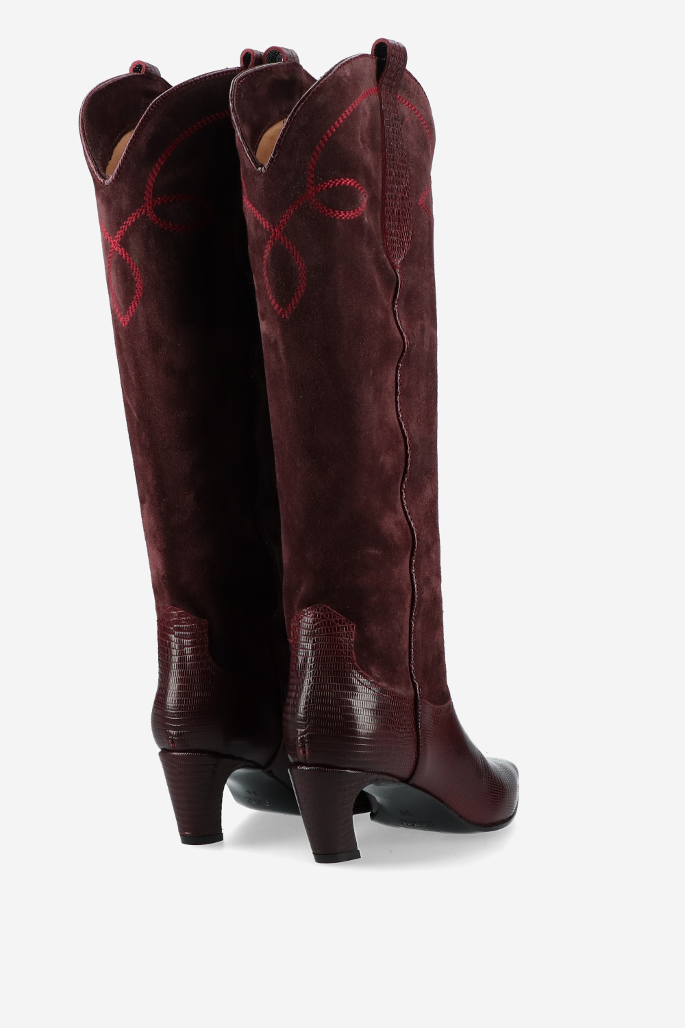 Embroidered leather/suede boots
