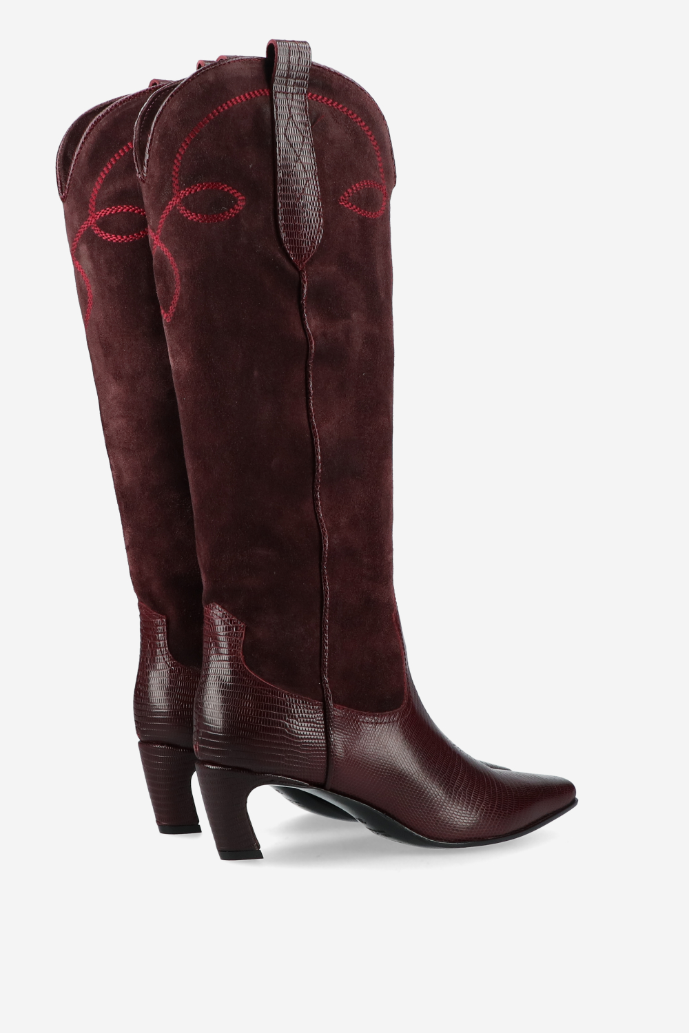 Embroidered leather/suede boots