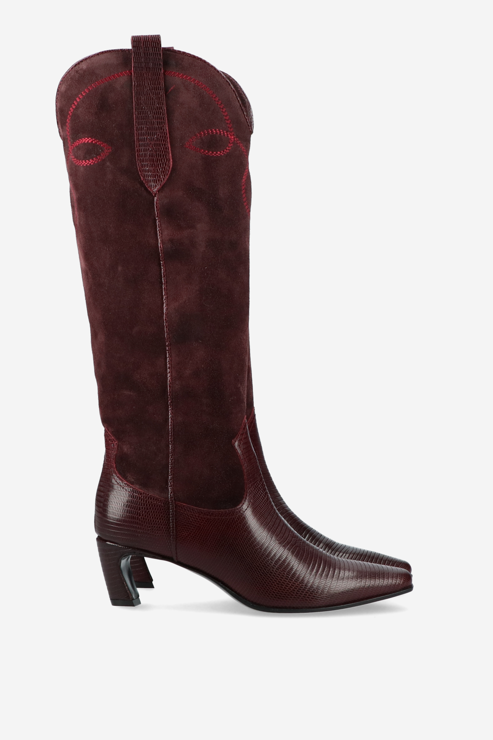 Embroidered leather/suede boots