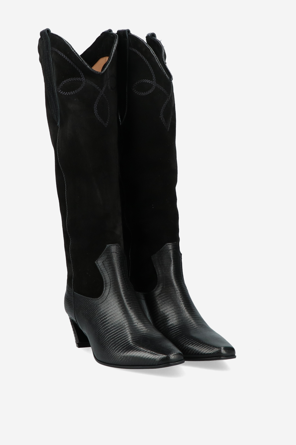 Embroidered suede/leather boots