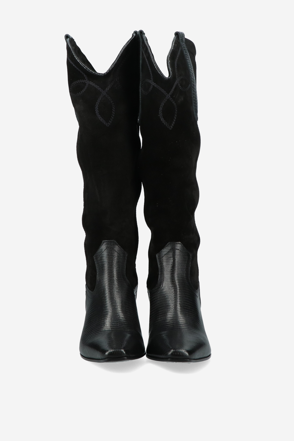 Embroidered suede/leather boots