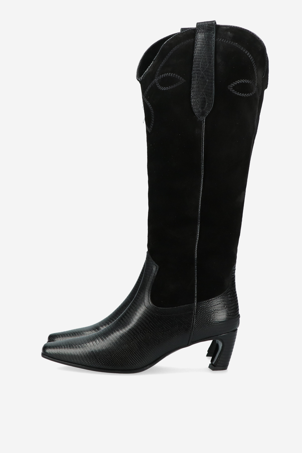 Embroidered suede/leather boots