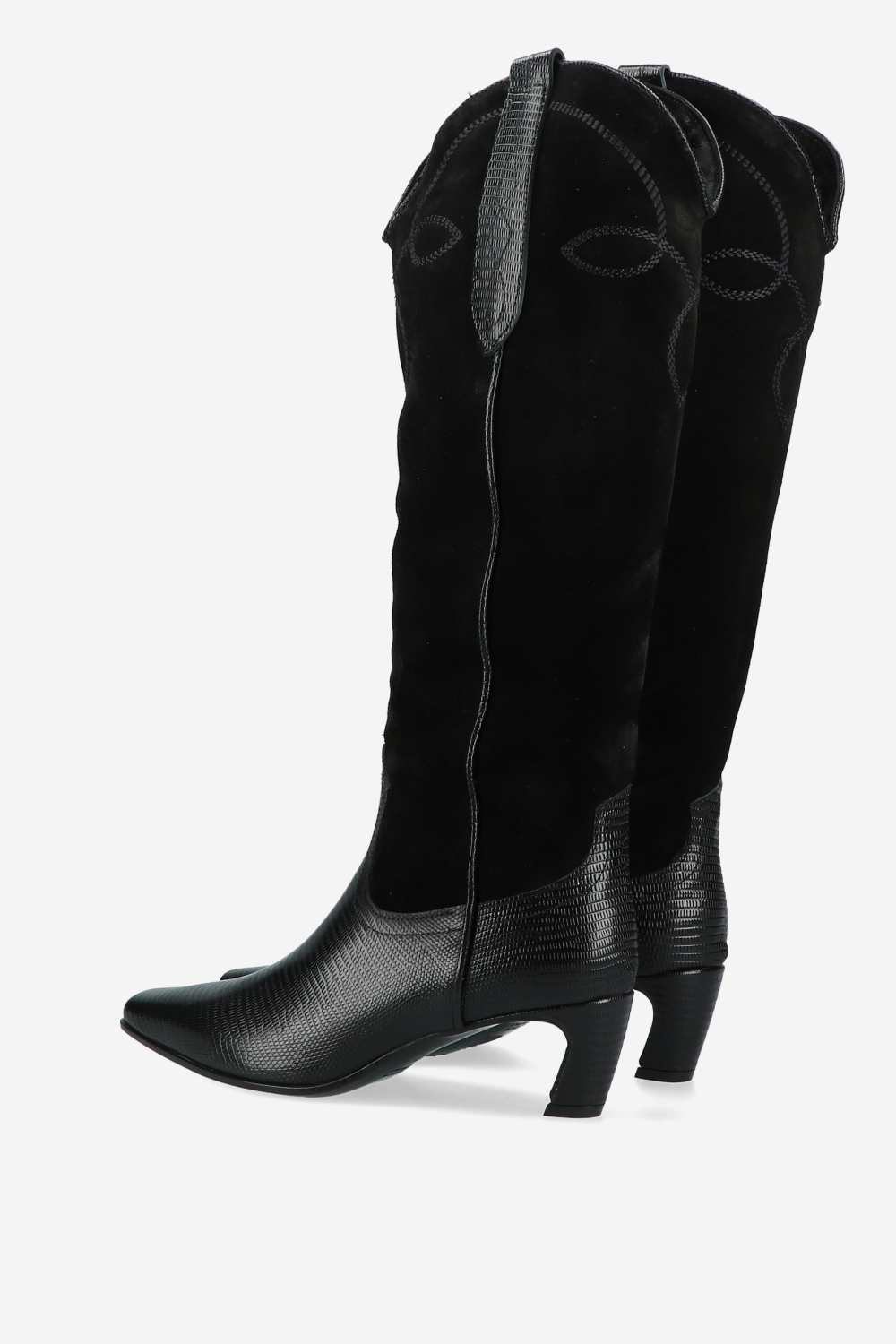 Embroidered suede/leather boots