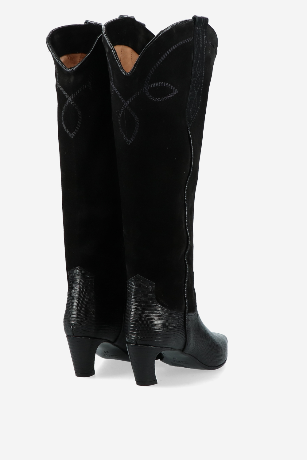 Embroidered suede/leather boots