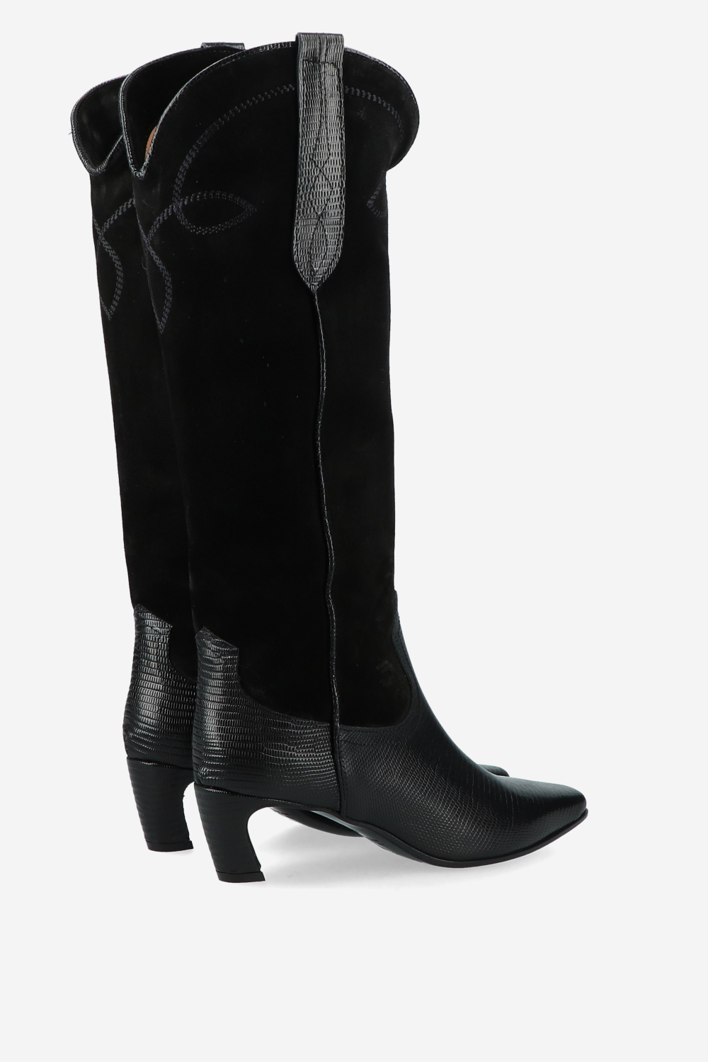 Embroidered suede/leather boots