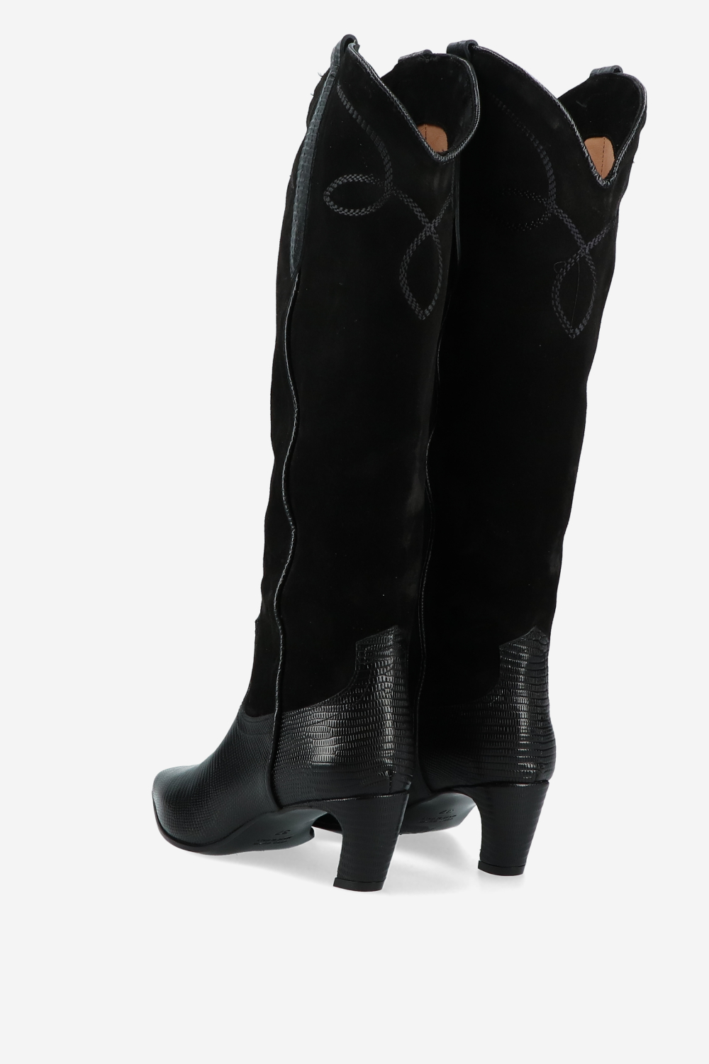 Embroidered suede/leather boots