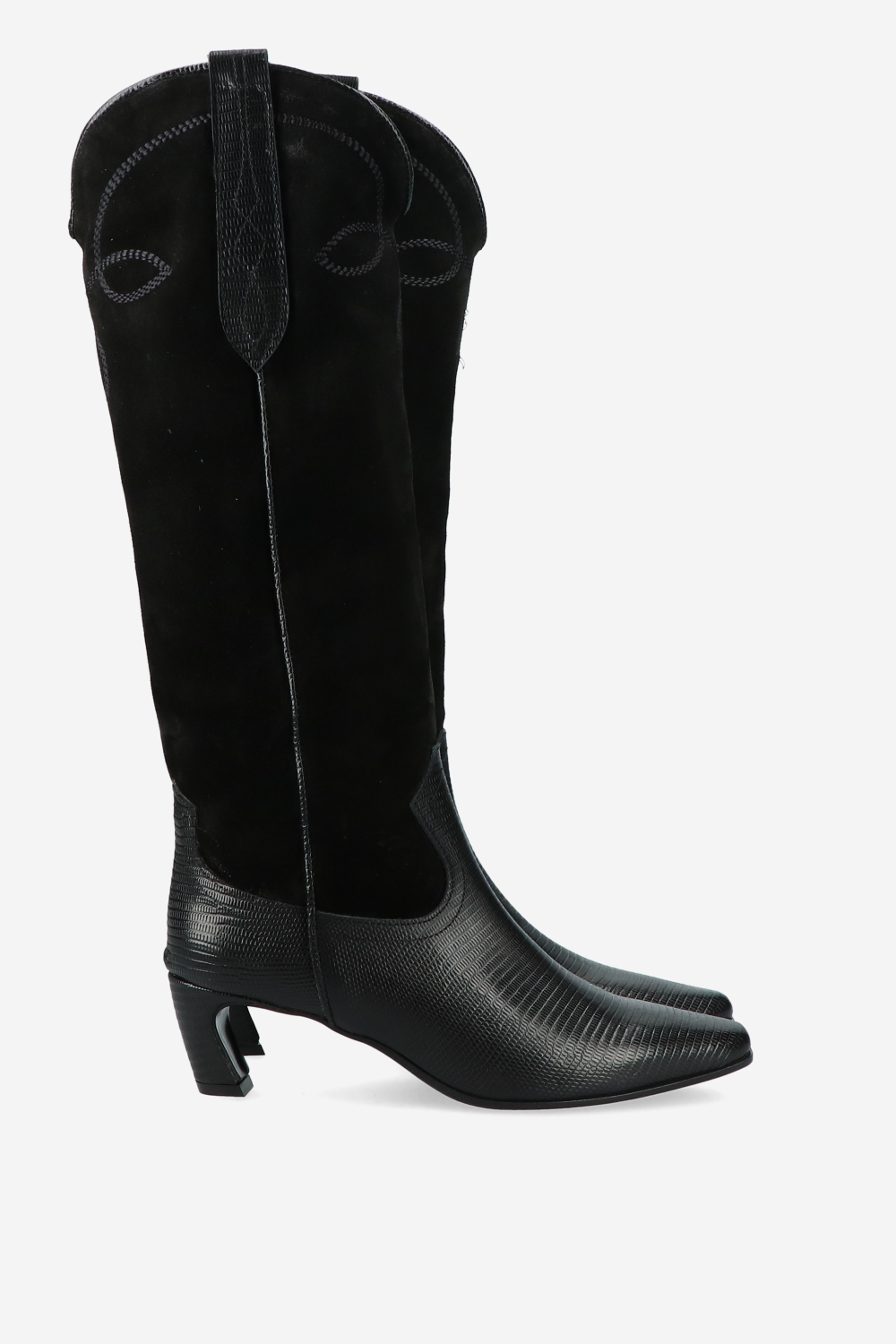 Embroidered suede/leather boots