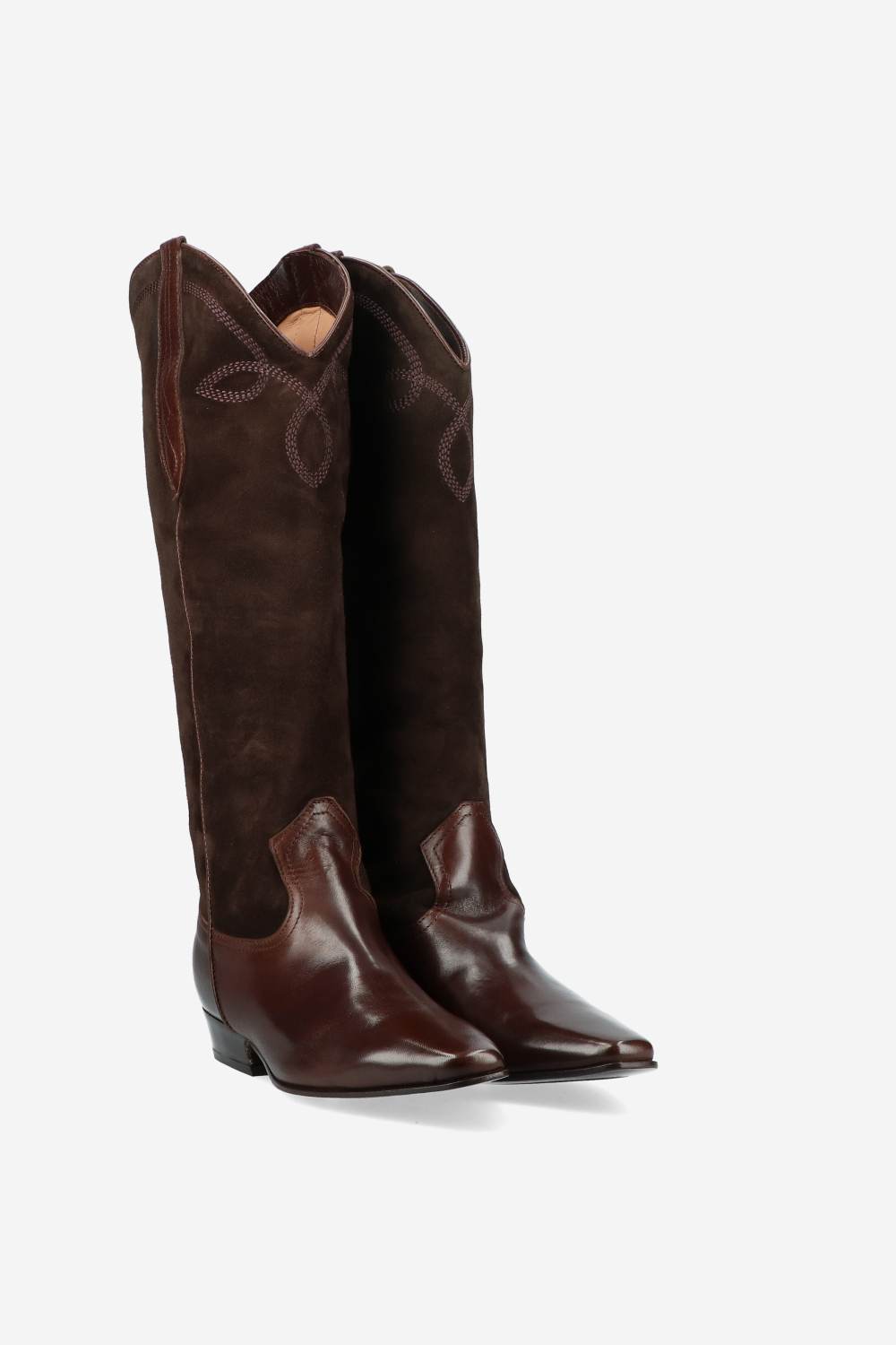 Embroidered leather/suede boots