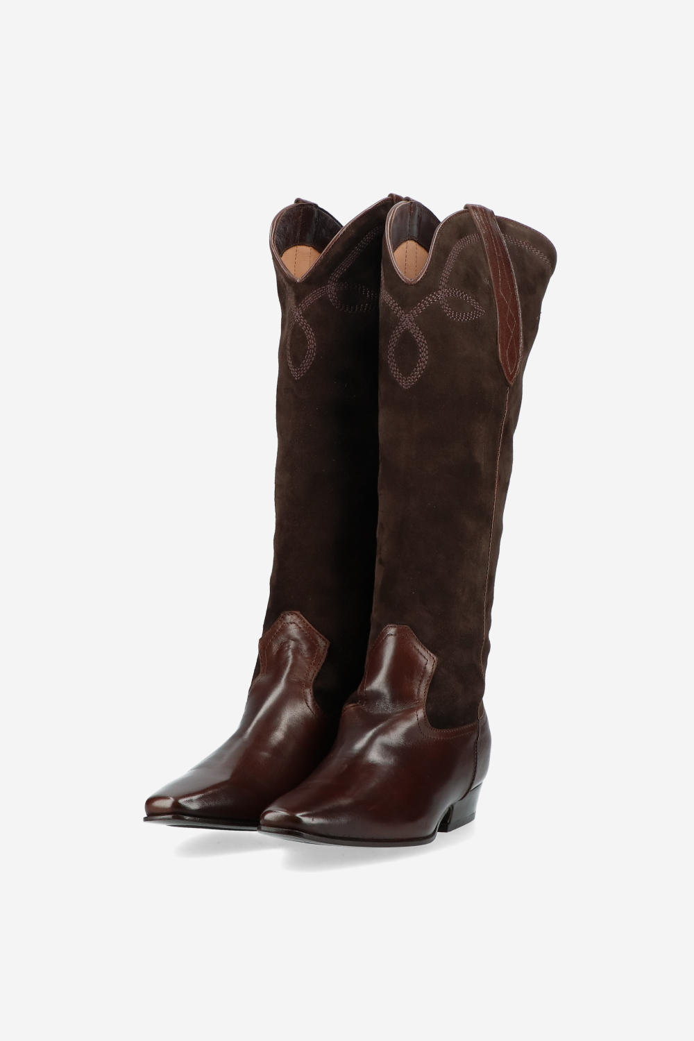 Embroidered leather/suede boots