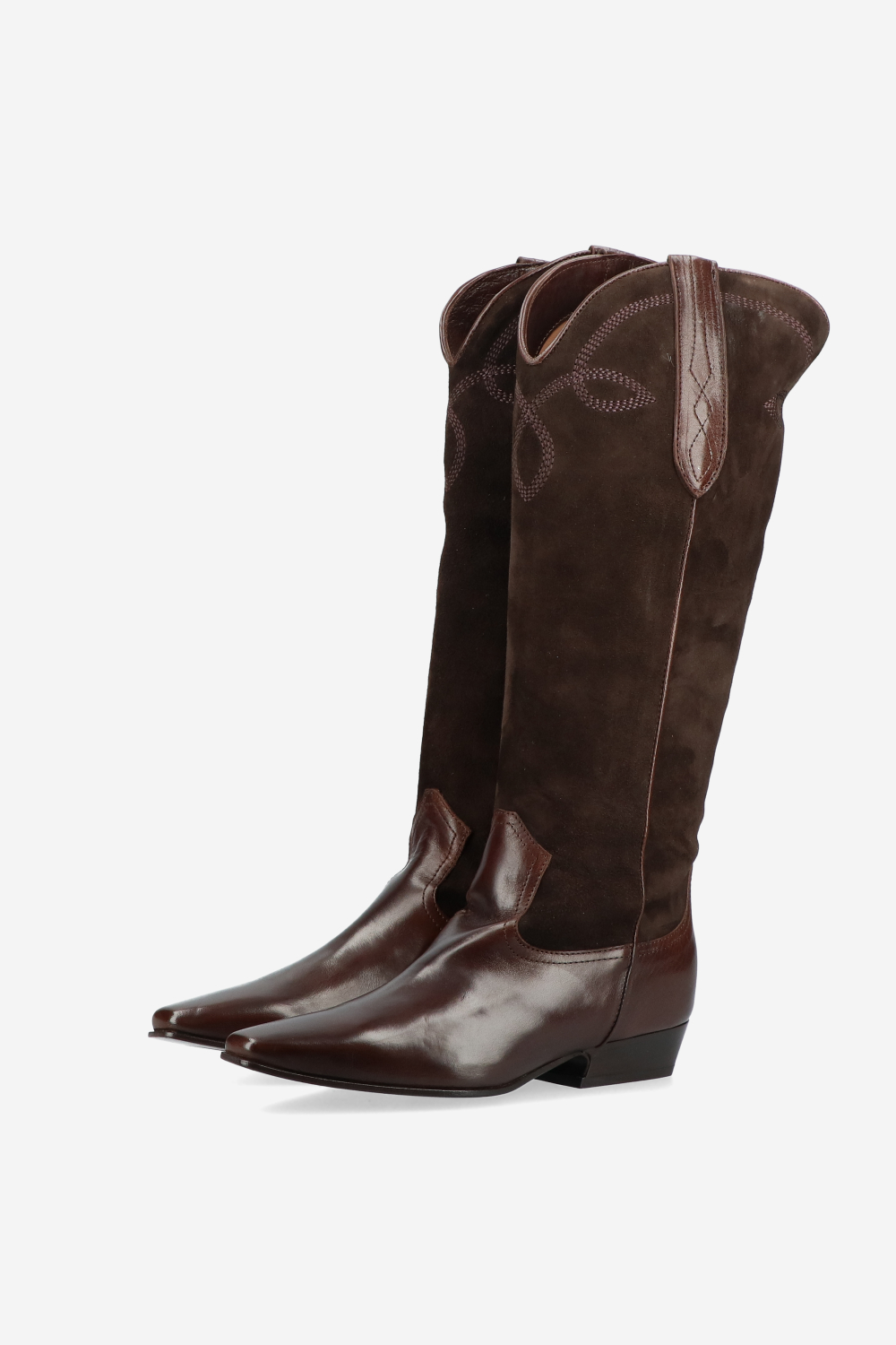 Embroidered leather/suede boots