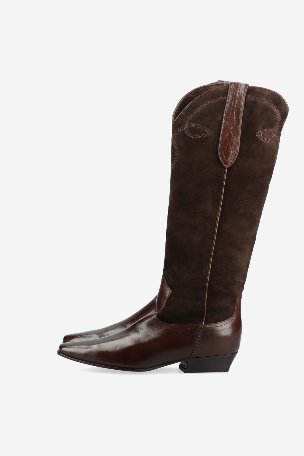 Embroidered leather/suede boots