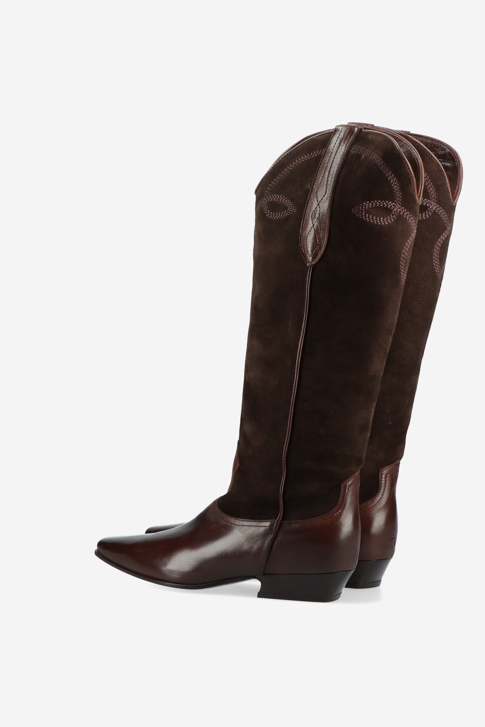 Embroidered leather/suede boots