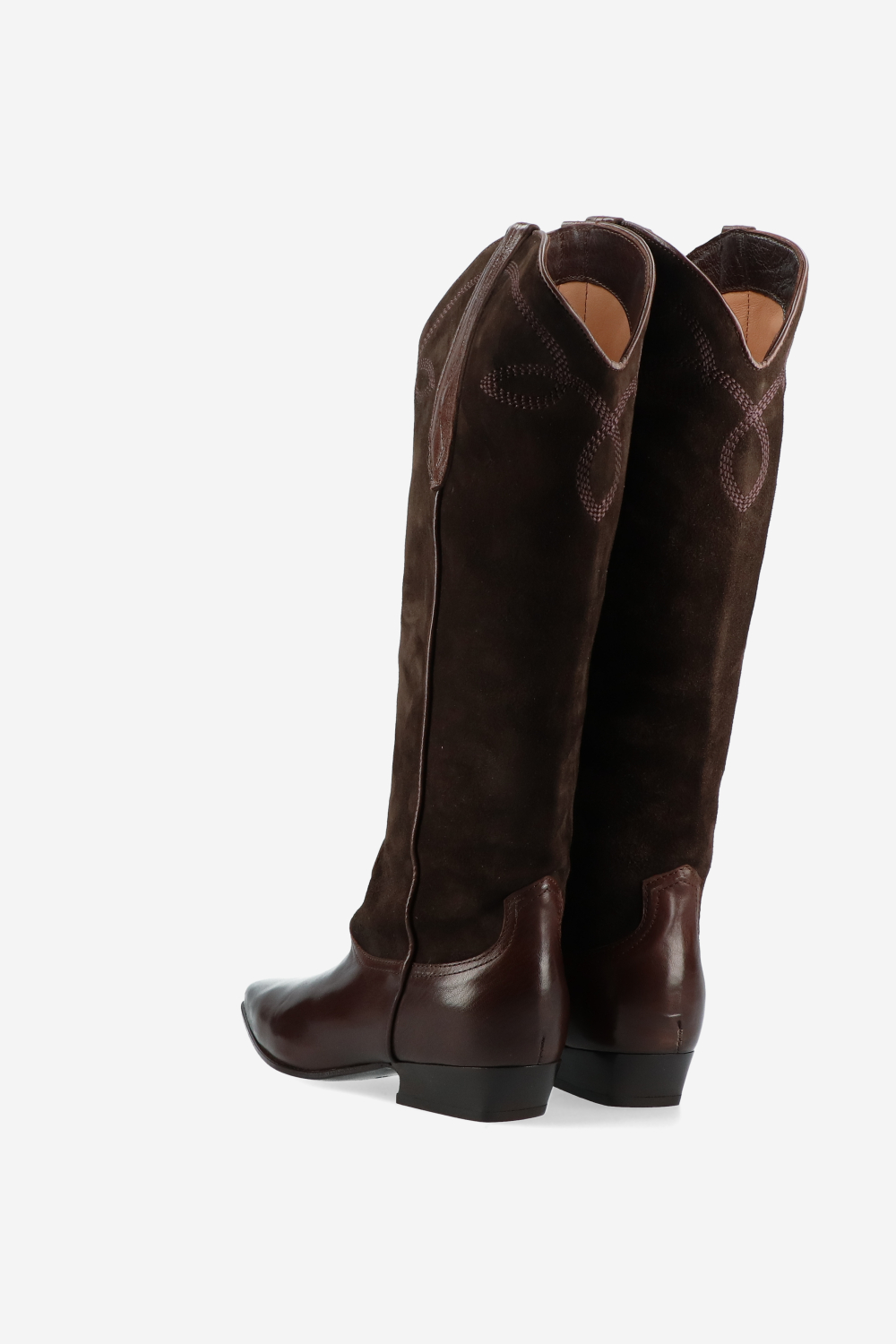 Embroidered leather/suede boots