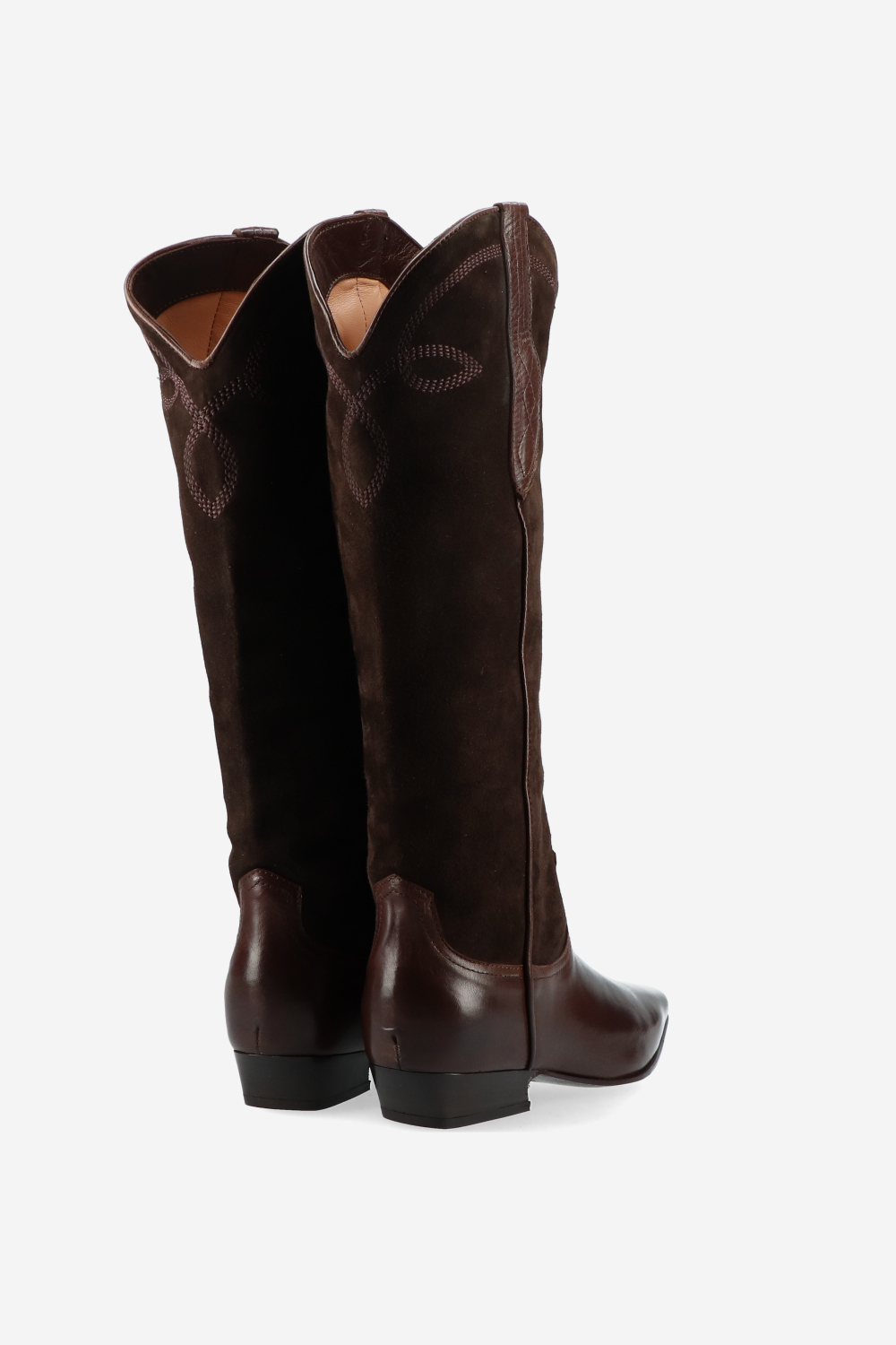 Embroidered leather/suede boots