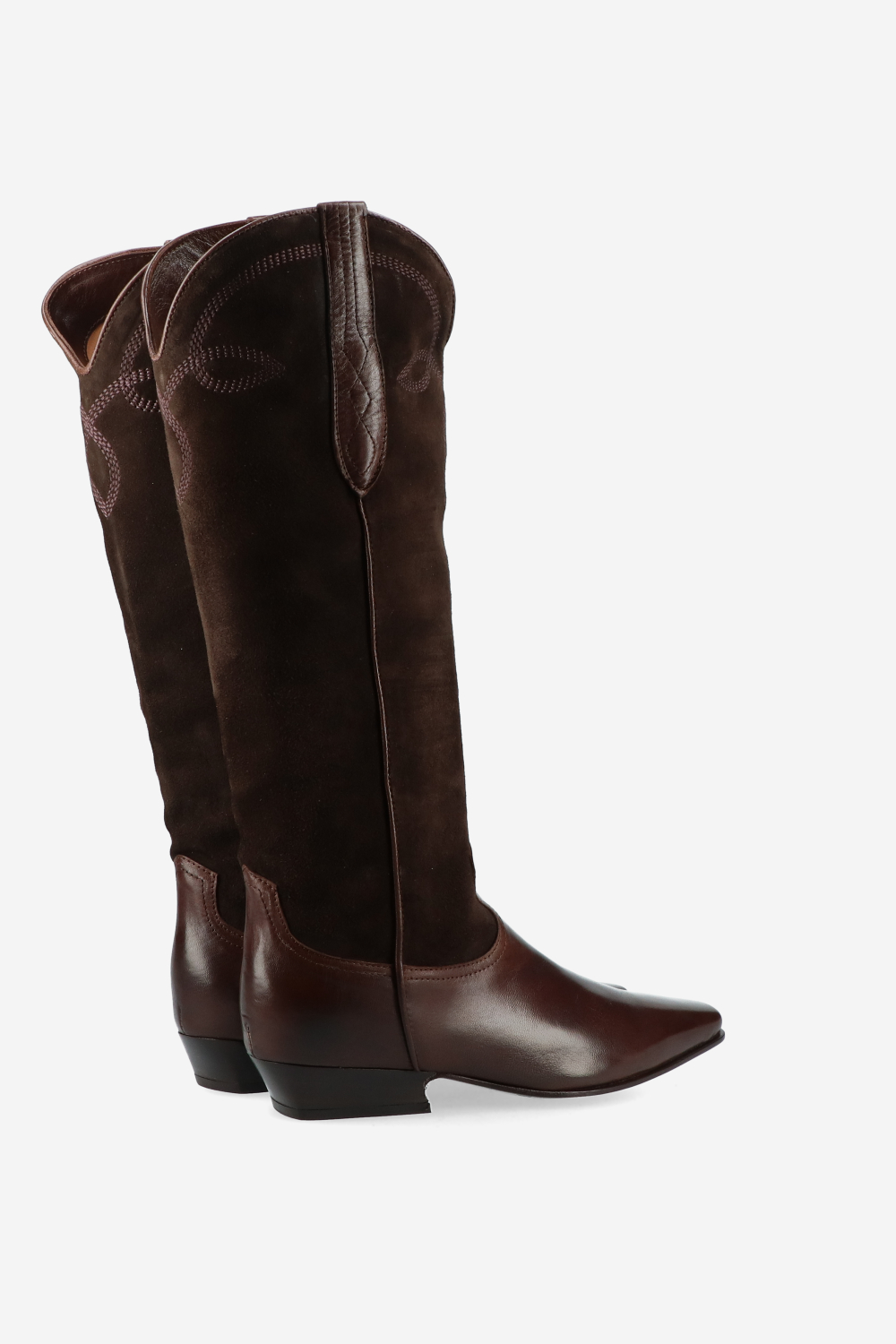 Embroidered leather/suede boots