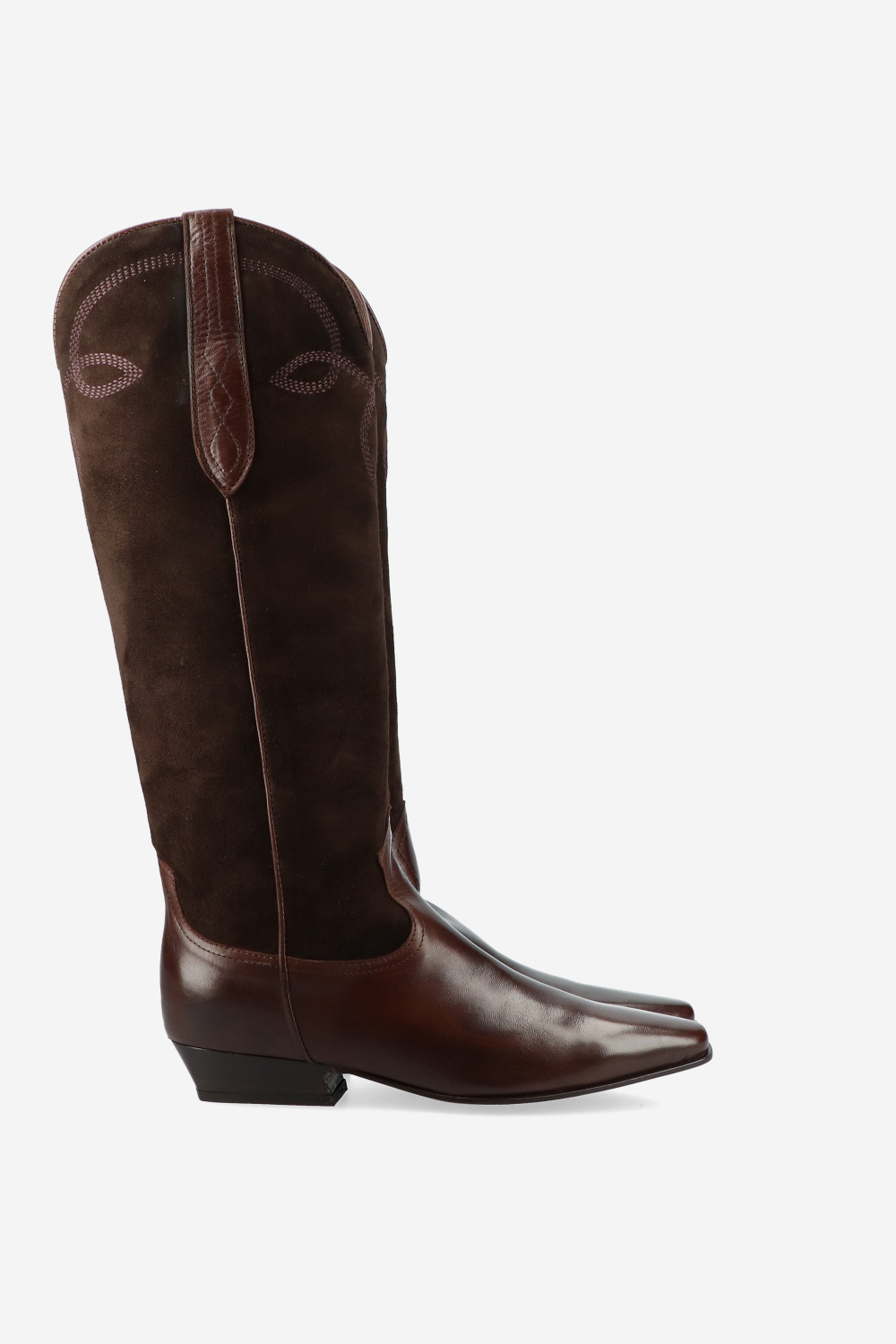 Embroidered leather/suede boots