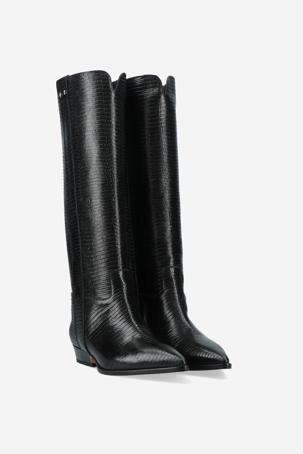 Croco knee-high leather boots