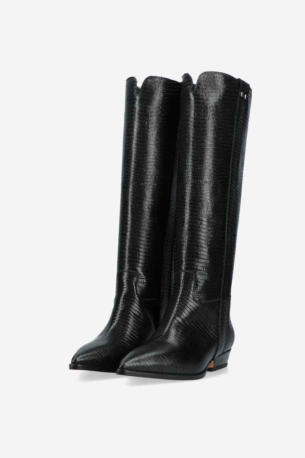 Croco knee-high leather boots