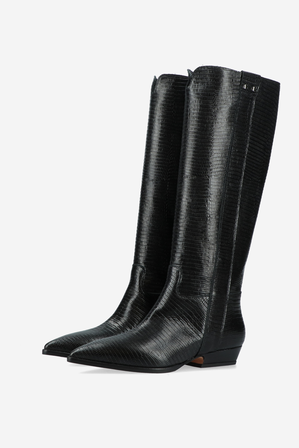 Croco knee-high leather boots