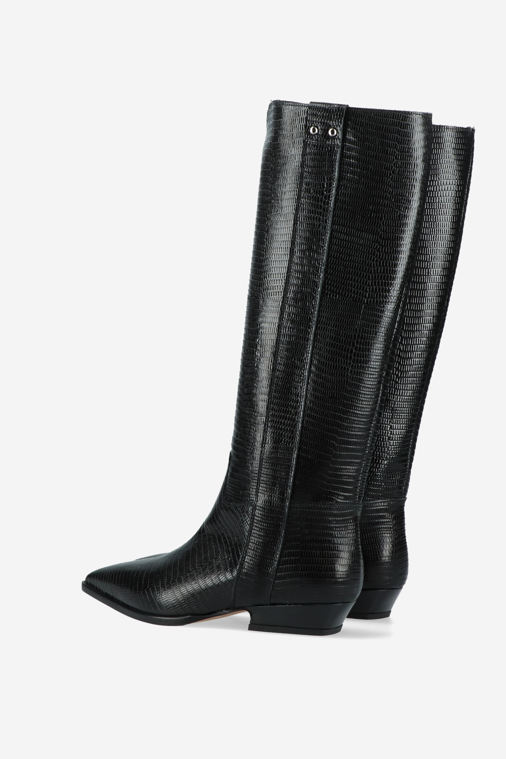 Croco knee-high leather boots