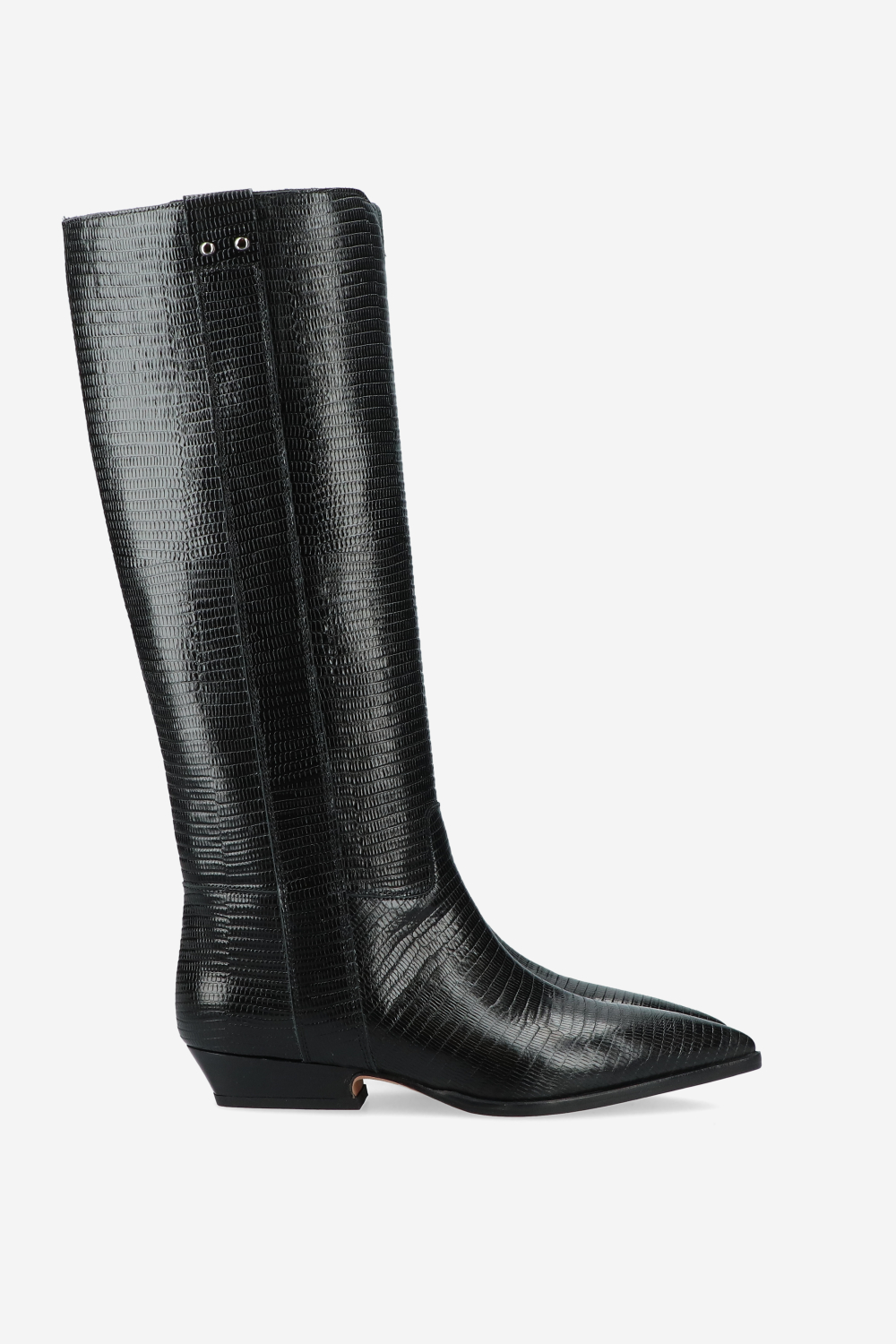 Croco knee-high leather boots
