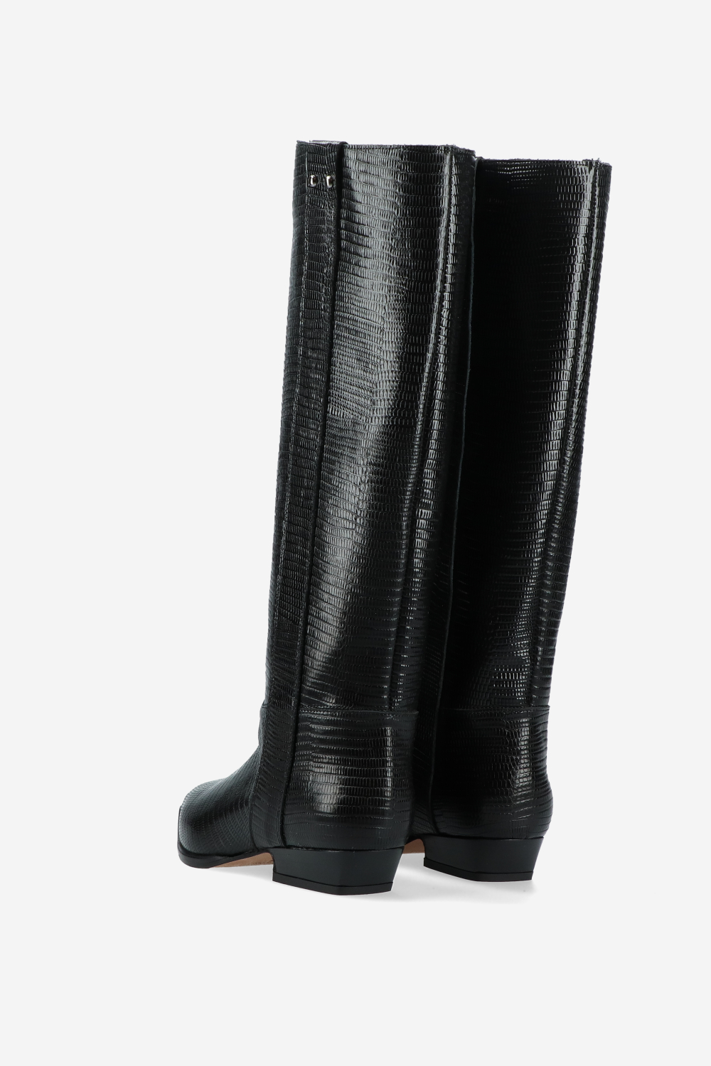Croco knee-high leather boots