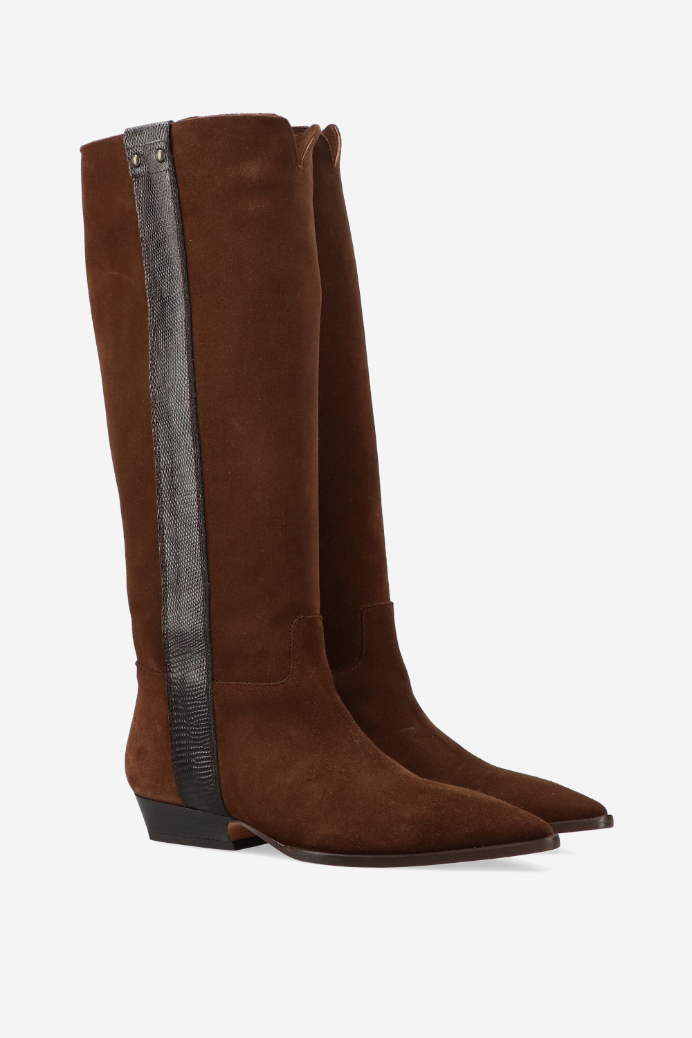 Croco knee-high suede boots