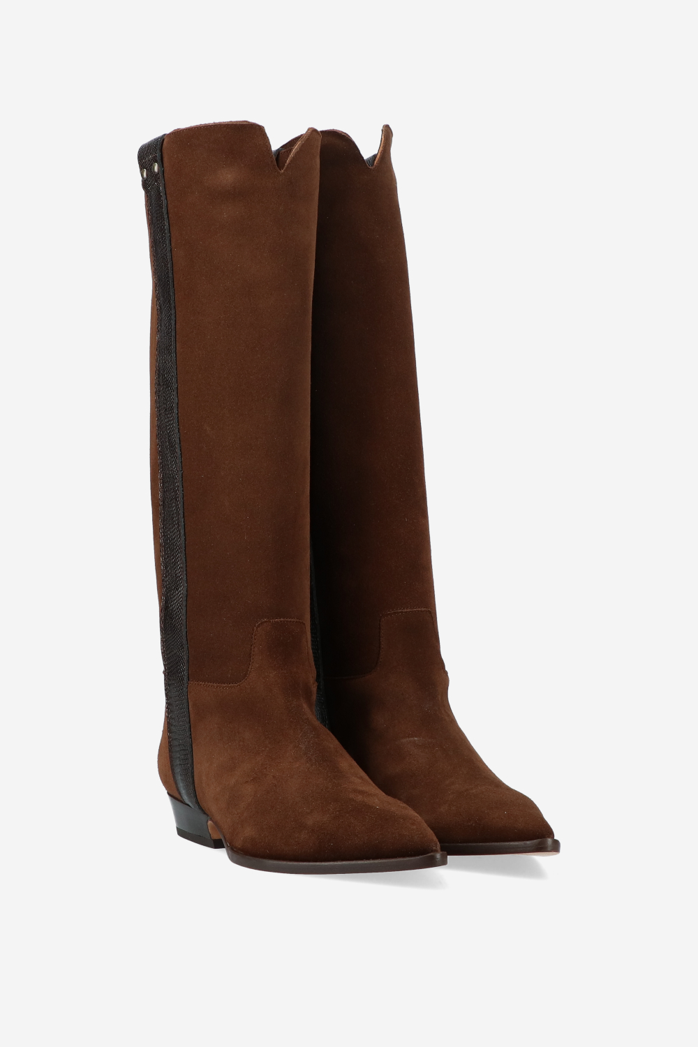 Croco knee-high suede boots