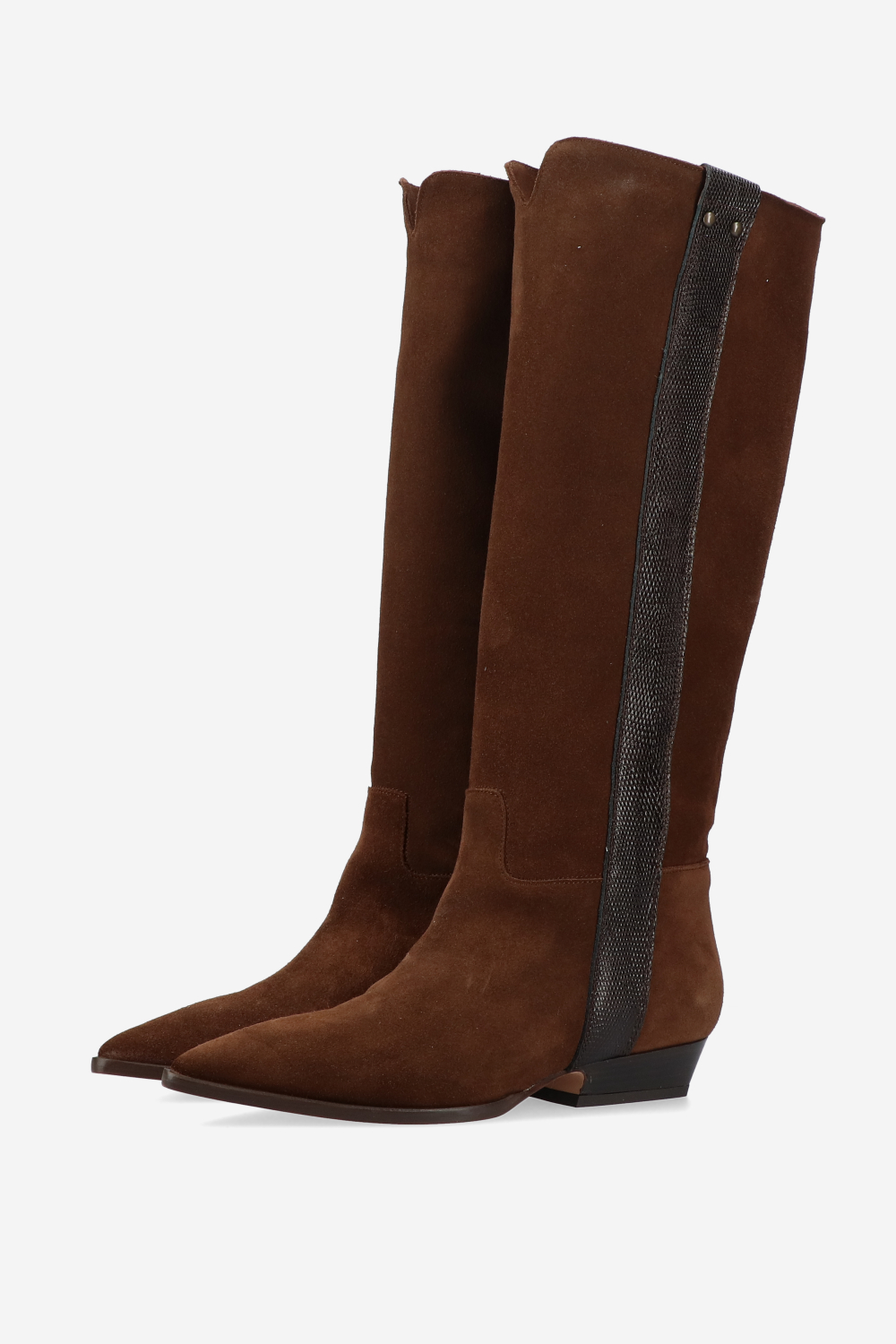 Croco knee-high suede boots