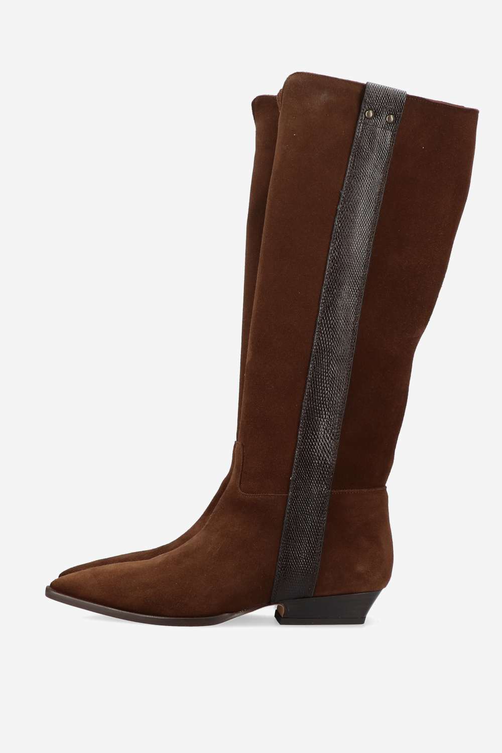 Croco knee-high suede boots