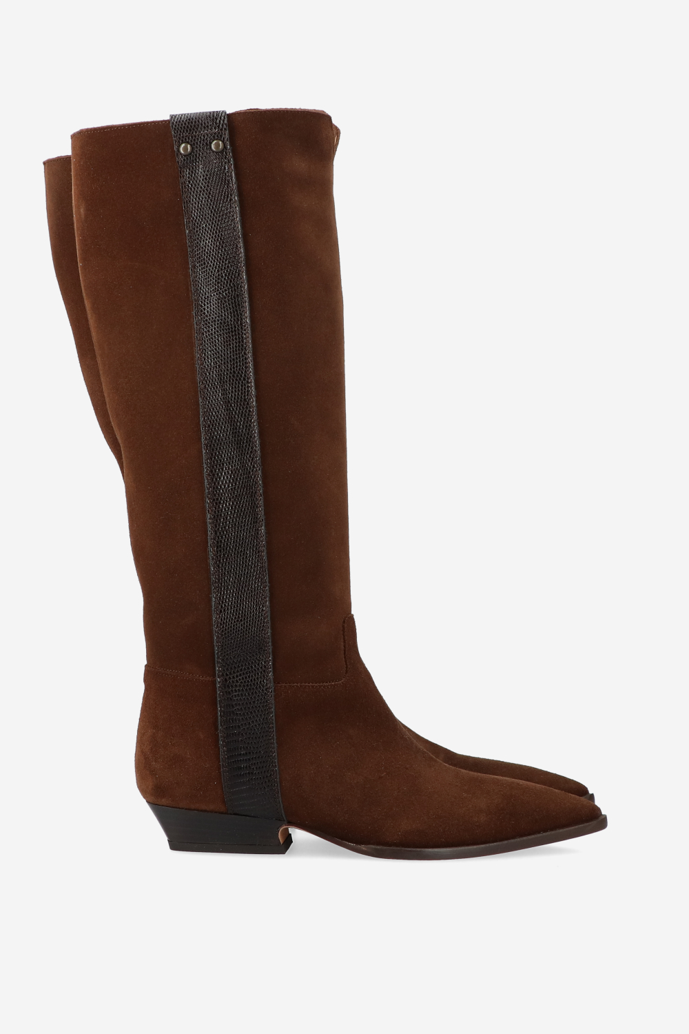 Croco knee-high suede boots
