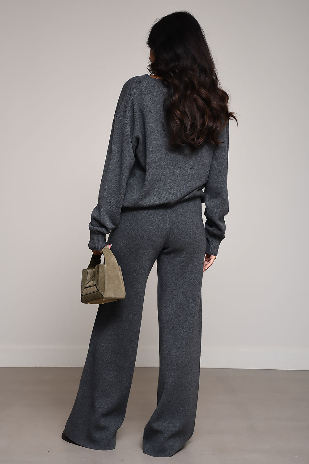 Knitted wool/cashmere wide-leg pants