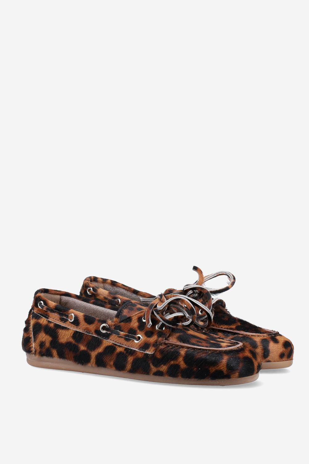 Panter hair leather boat loafers