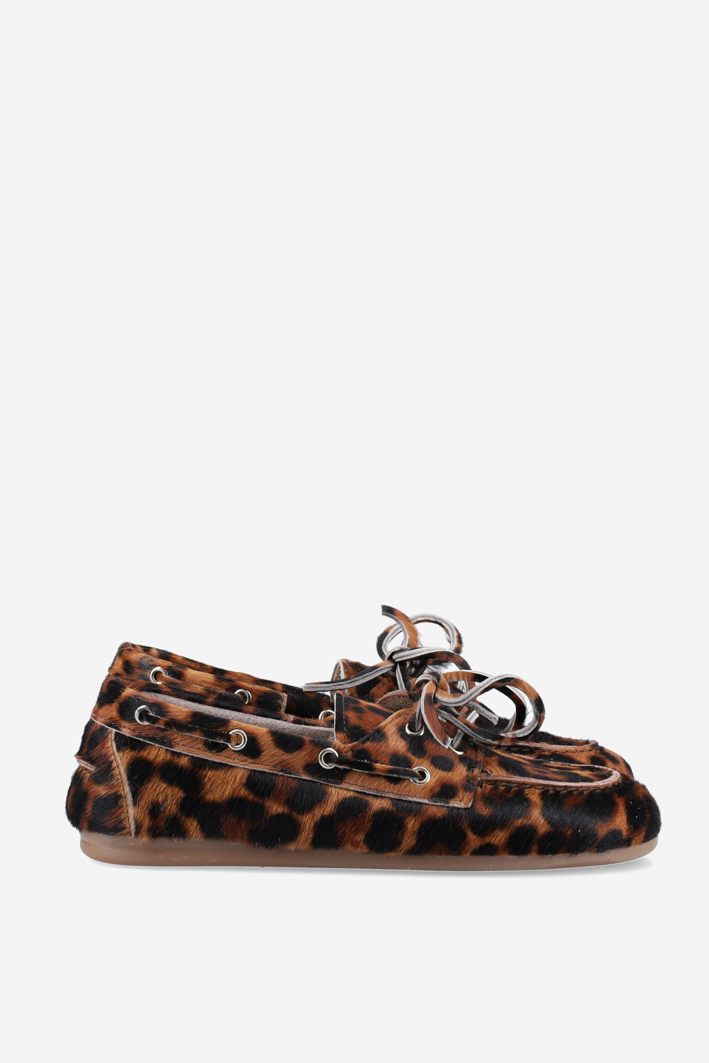 Panter hair leather boat loafers