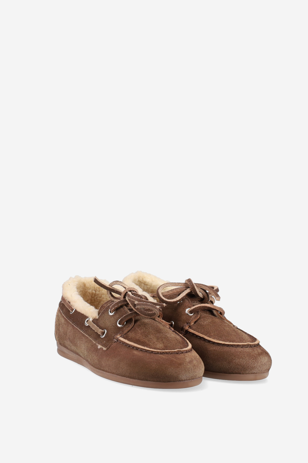 Brushed suede shearling boat loafers