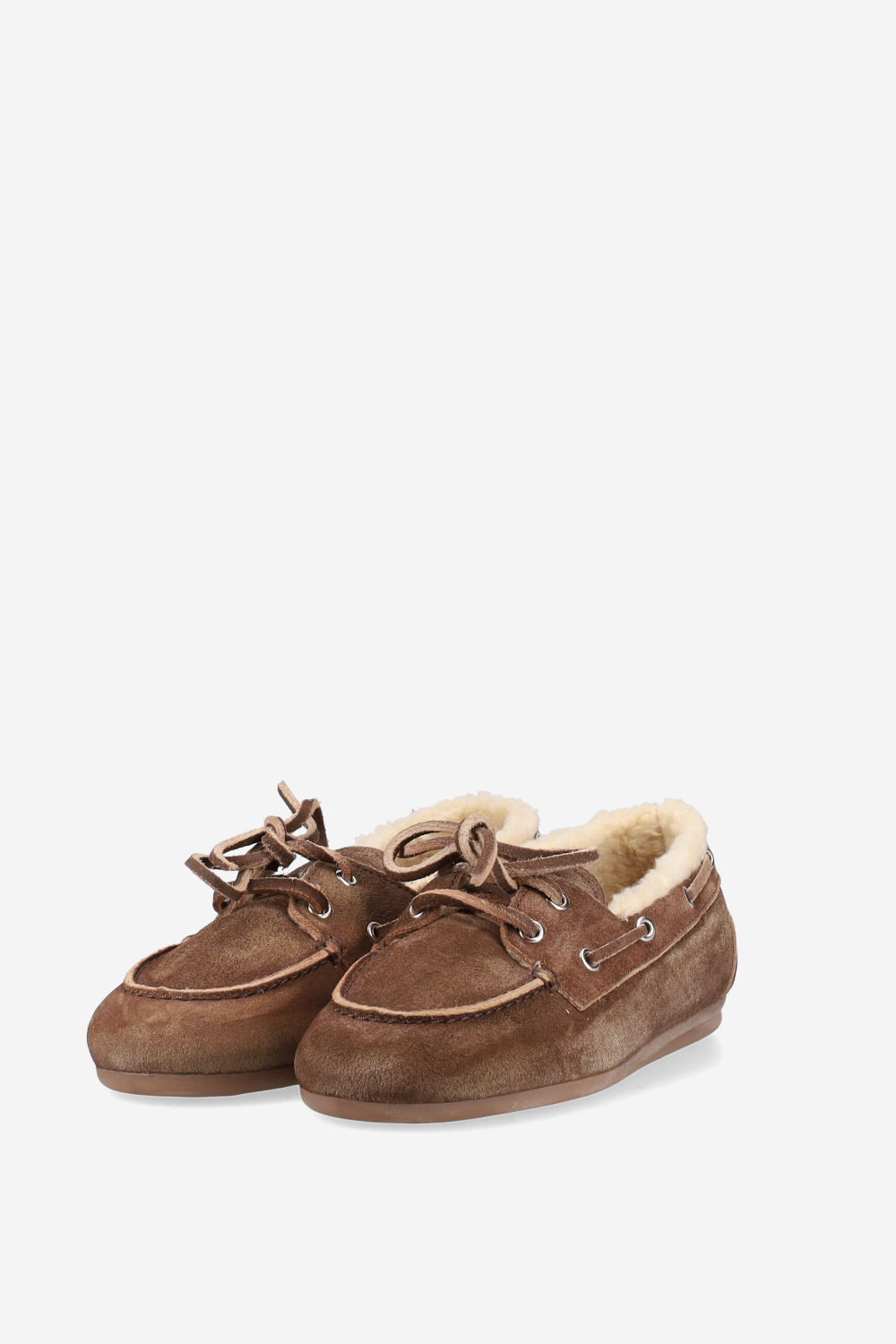 Brushed suede shearling boat loafers