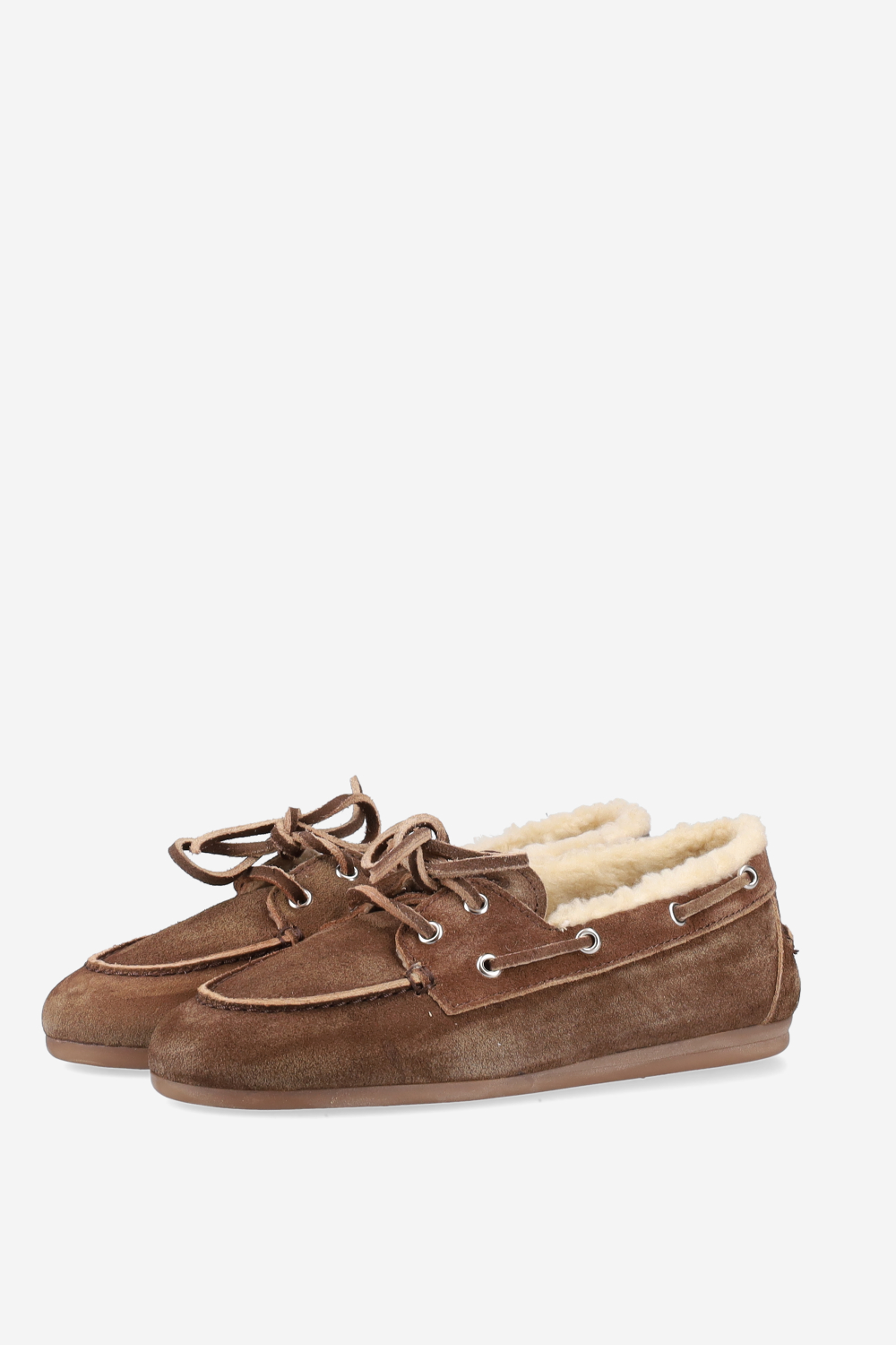 Brushed suede shearling boat loafers