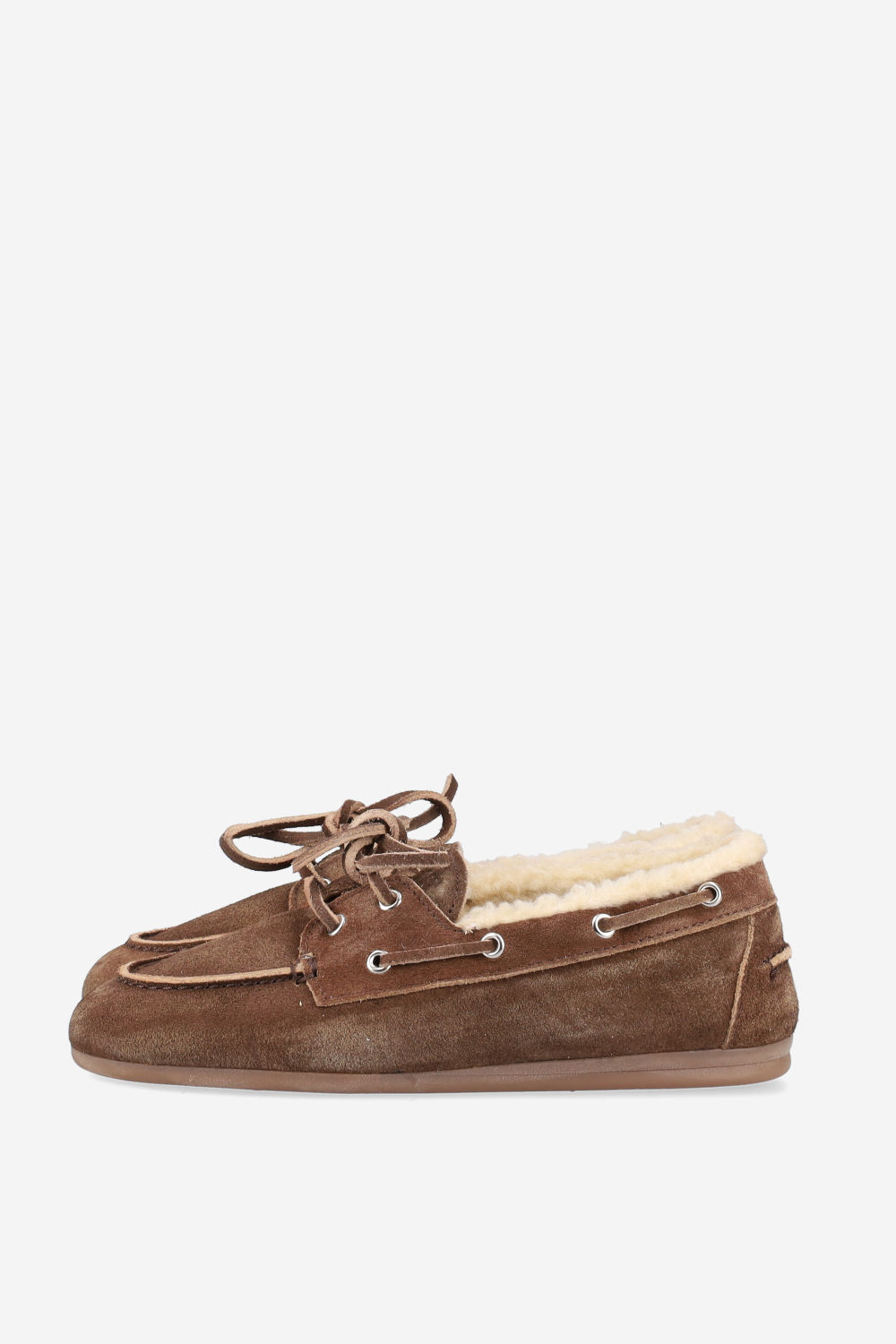 Brushed suede shearling boat loafers