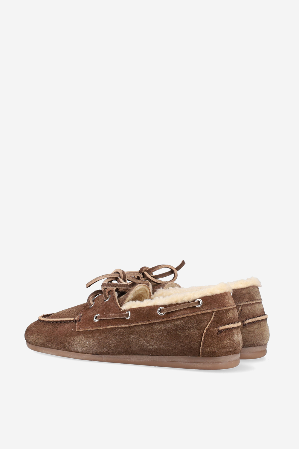 Brushed suede shearling boat loafers
