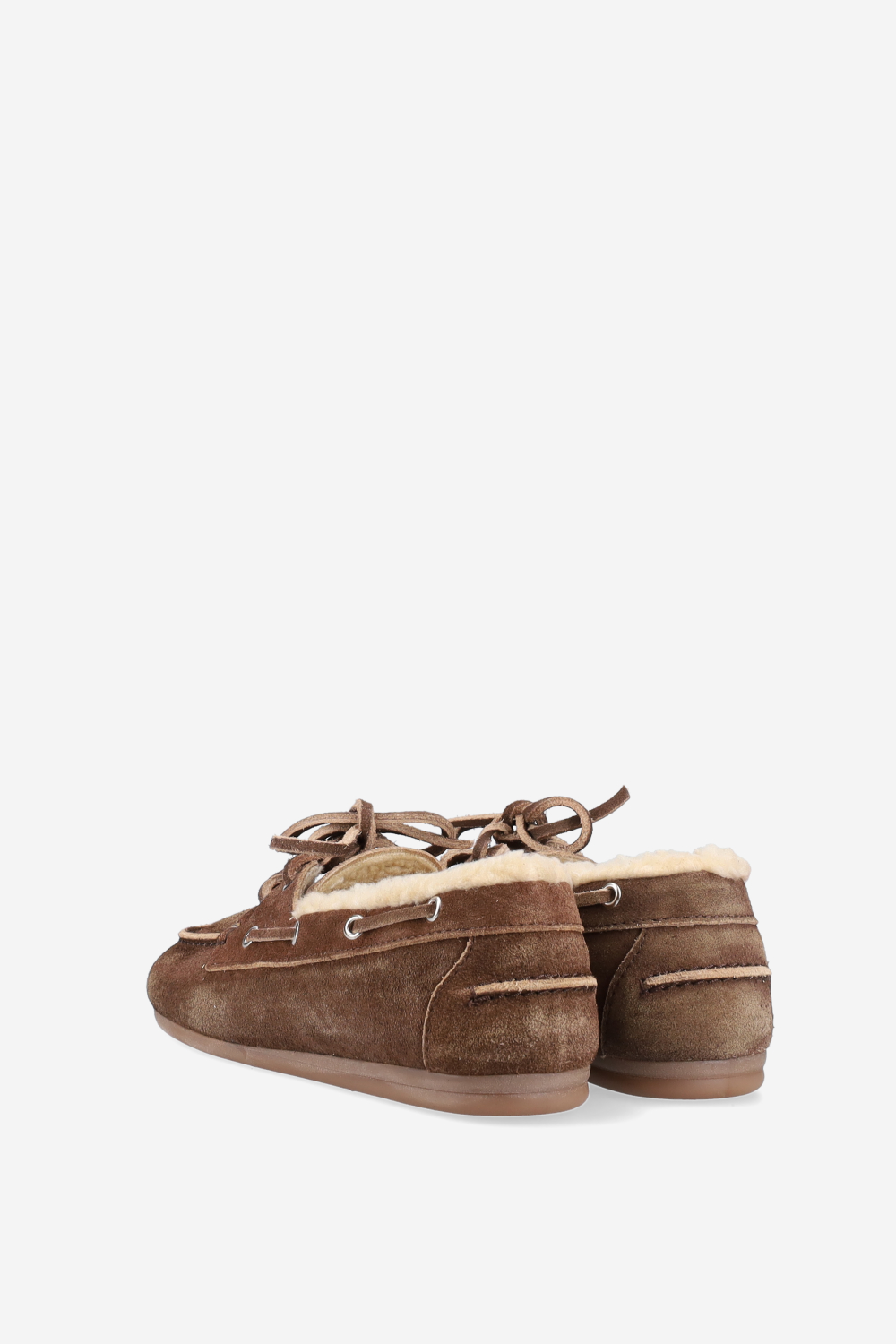 Brushed suede shearling boat loafers