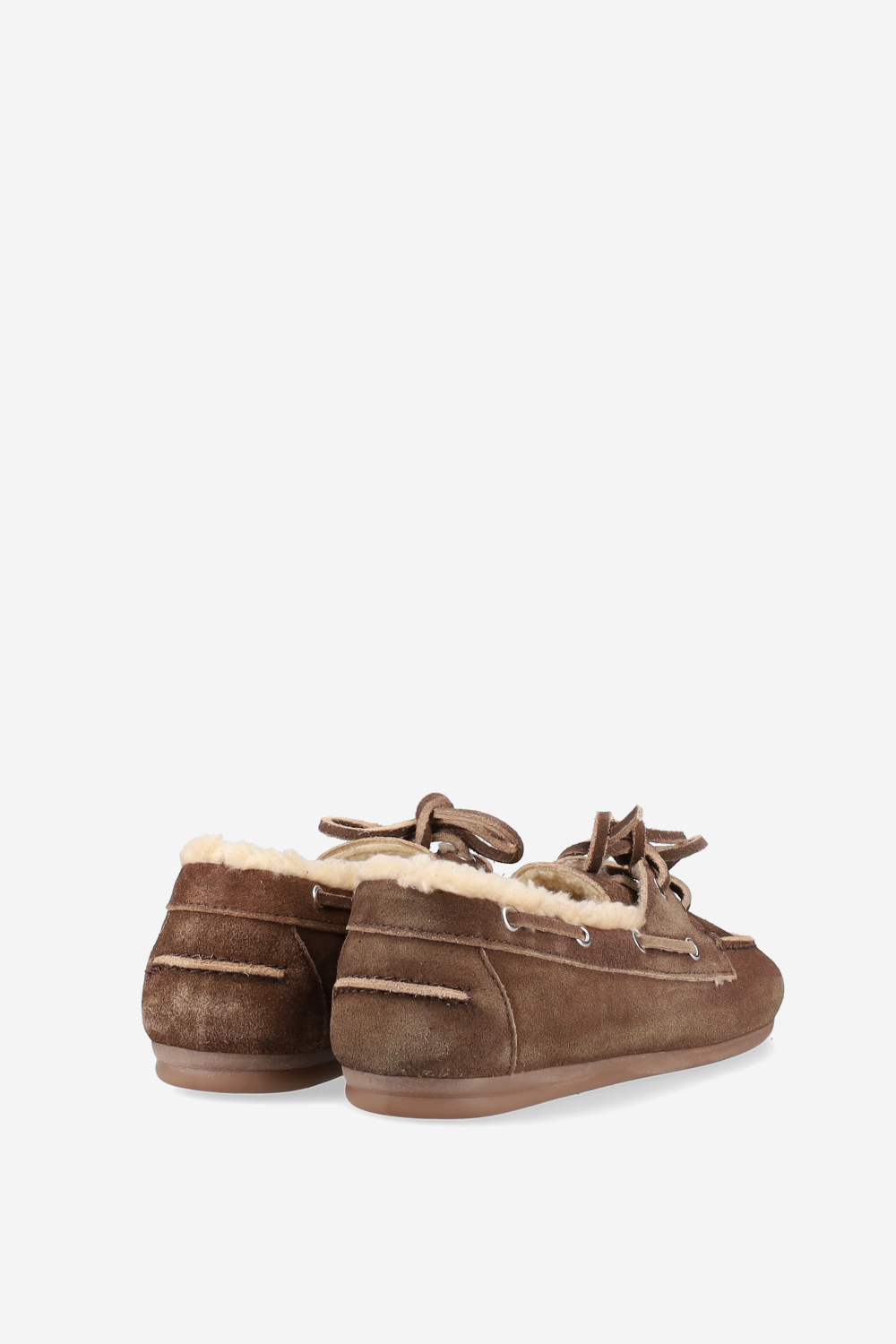 Brushed suede shearling boat loafers