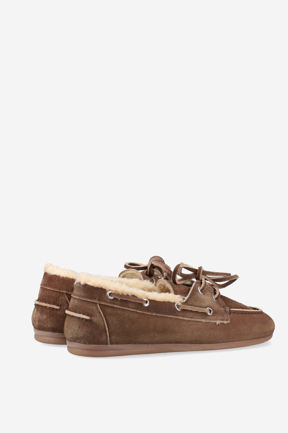 Brushed suede shearling boat loafers