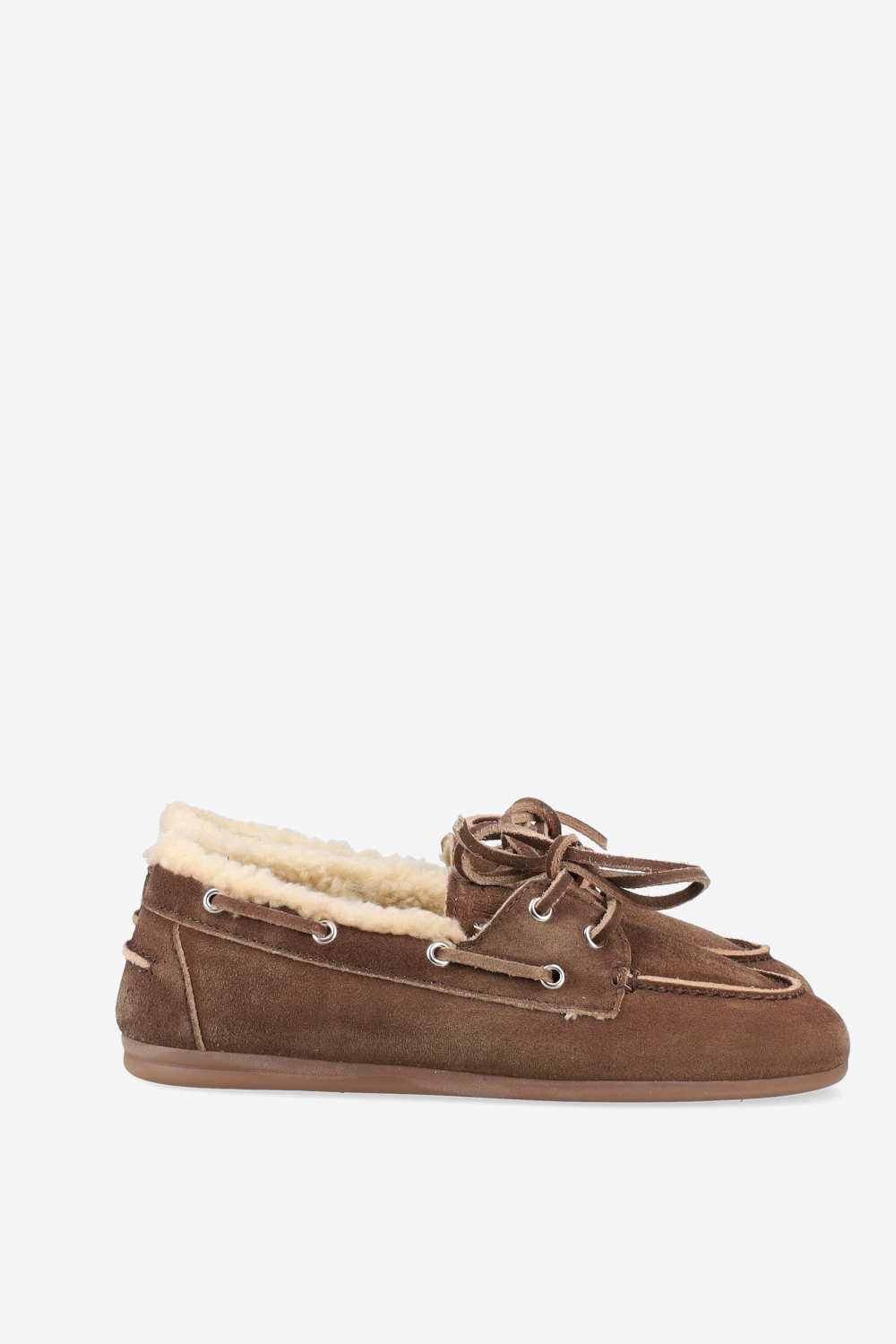 Brushed suede shearling boat loafers