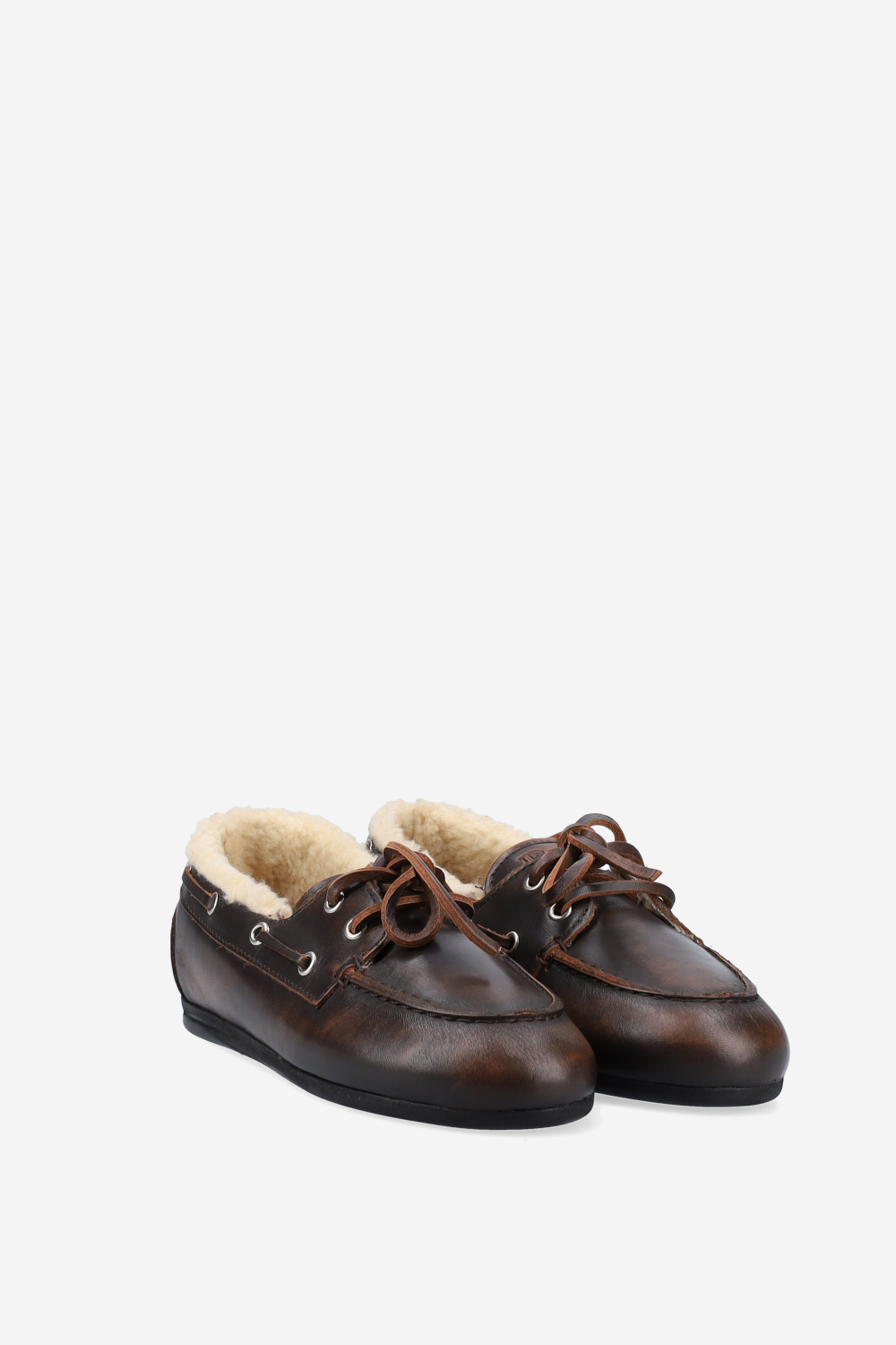 Brushed leather shearling boat loafers
