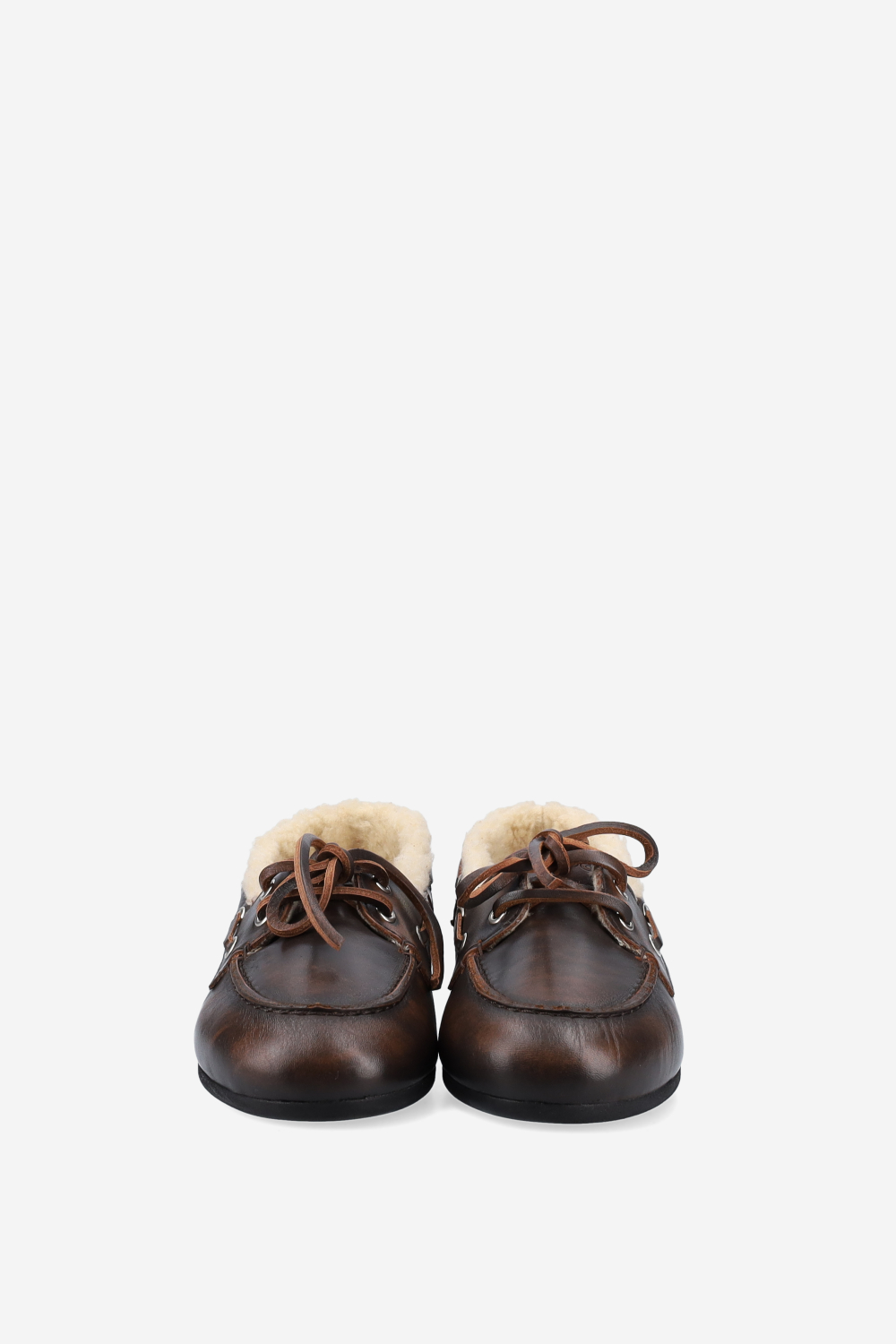 Brushed leather shearling boat loafers
