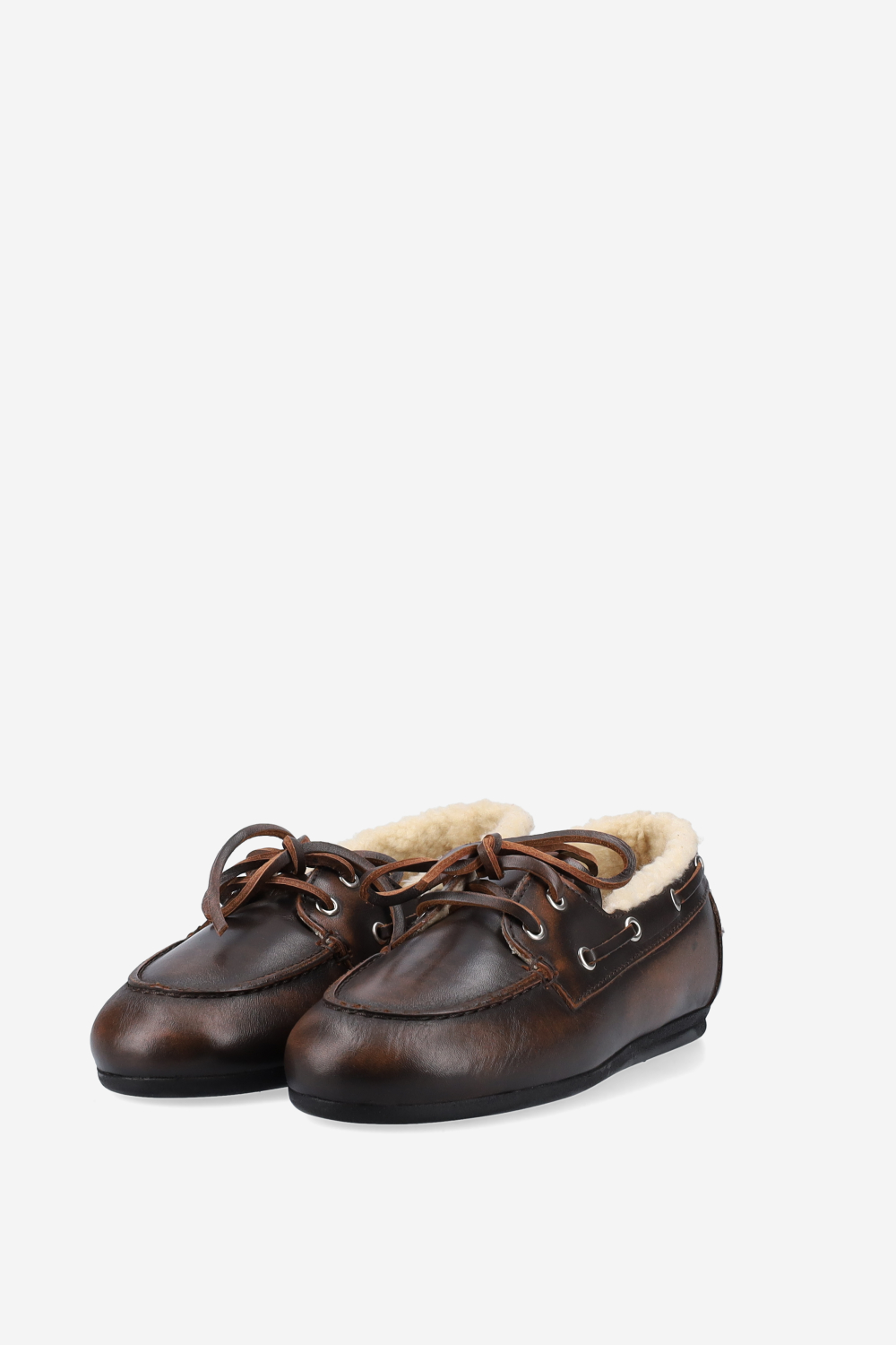 Brushed leather shearling boat loafers