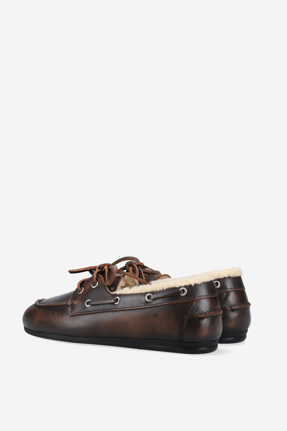 Brushed leather shearling boat loafers