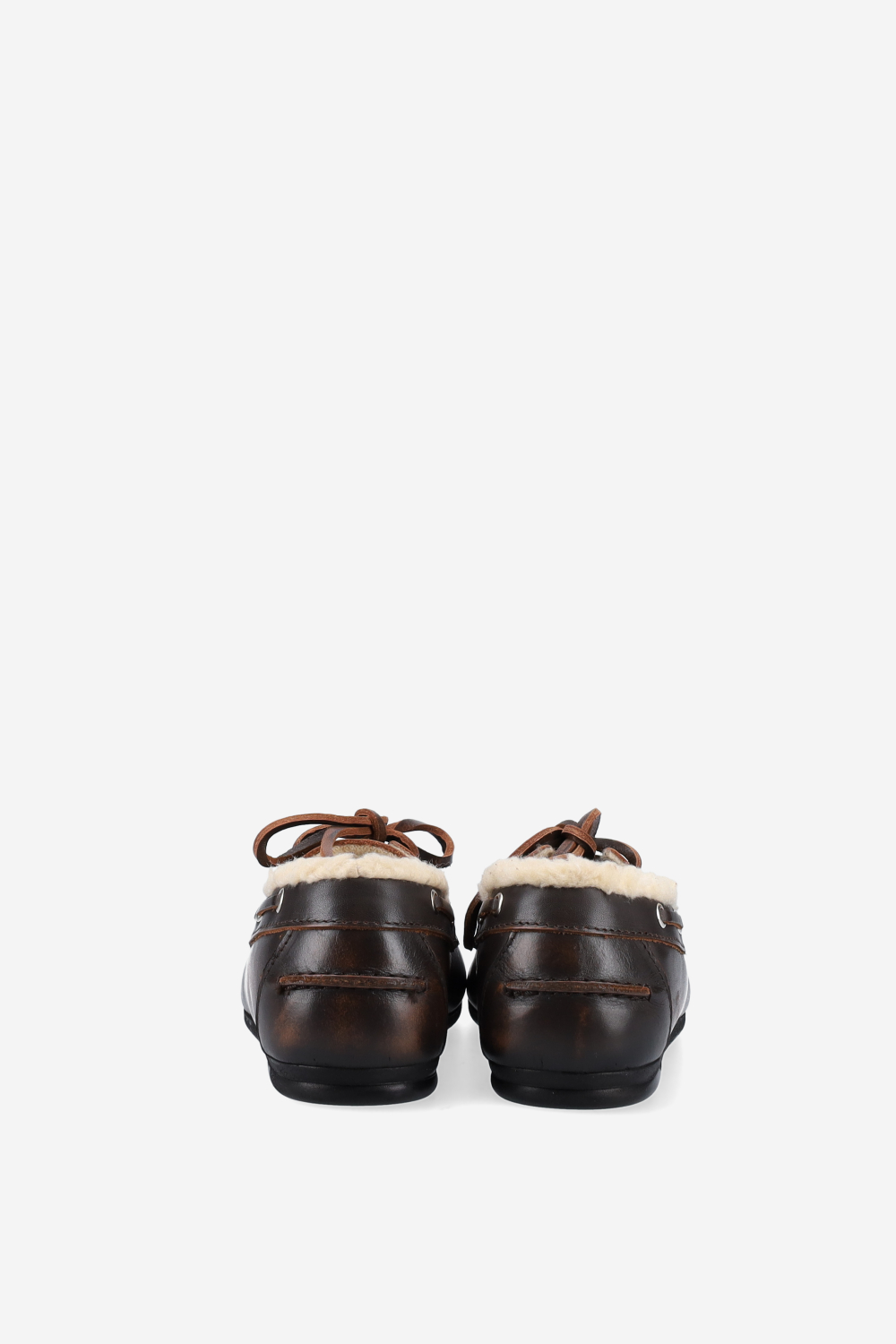 Brushed leather shearling boat loafers